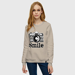 Свитшот хлопковый женский Smile camera, цвет: миндальный — фото 2