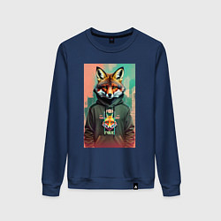 Свитшот хлопковый женский Dude fox - urban style, цвет: тёмно-синий