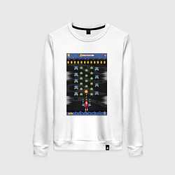 Свитшот хлопковый женский Old game Space invaders, цвет: белый