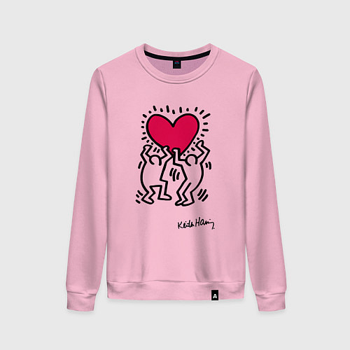 Женский свитшот Человечки с сердцем - поп арт Кит Харинг / Светло-розовый – фото 1