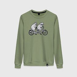 Свитшот хлопковый женский Енотики на велике, цвет: авокадо