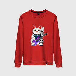 Свитшот хлопковый женский Японский кот нэко с гитарой, цвет: красный