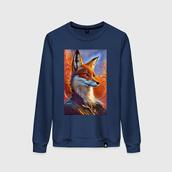 Свитшот хлопковый женский Fox fashionista - neural network, цвет: тёмно-синий