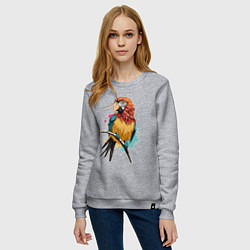 Свитшот хлопковый женский Акварельный попугай, цвет: меланж — фото 2