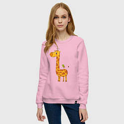 Свитшот хлопковый женский Жираф и птичка, цвет: светло-розовый — фото 2