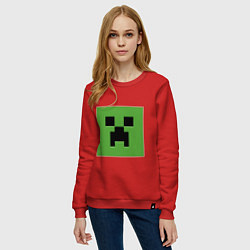 Свитшот хлопковый женский Minecraft creeper face, цвет: красный — фото 2