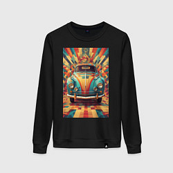 Свитшот хлопковый женский Ретро машина в ярких цветах, цвет: черный