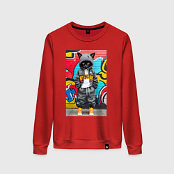 Женский свитшот Уличный котёнок хулиган на фоне граффити - нейросе