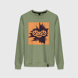 Свитшот хлопковый женский Halloween фонарь джек тыква, цвет: авокадо