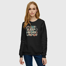 Свитшот хлопковый женский Eat sleep work repeat, цвет: черный — фото 2