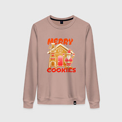 Свитшот хлопковый женский Рождество пряничный домик, цвет: пыльно-розовый