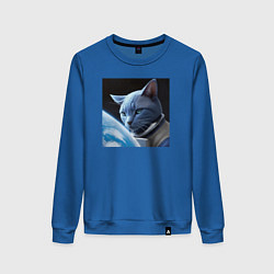 Свитшот хлопковый женский Котик космонавт blue, цвет: синий