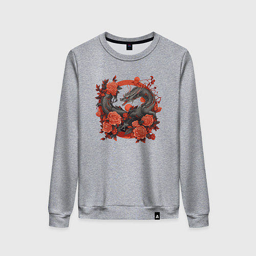 Женский свитшот Дракон в розах / Меланж – фото 1