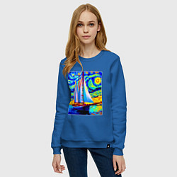 Свитшот хлопковый женский Парусная яхта, цвет: синий — фото 2