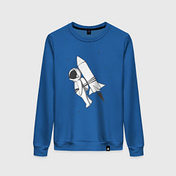 Свитшот хлопковый женский Полёт на ракете, цвет: синий