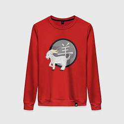 Свитшот хлопковый женский Год козы на китайском, цвет: красный