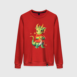 Свитшот хлопковый женский Милый дракончик в свитере, цвет: красный
