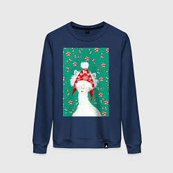 Свитшот хлопковый женский Лама - альпака в ушанке, цвет: тёмно-синий