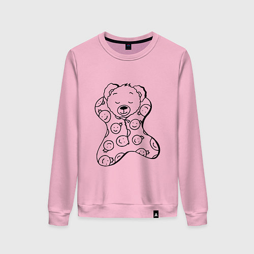 Женский свитшот Спящий мишка в пижаме - раскраска / Светло-розовый – фото 1