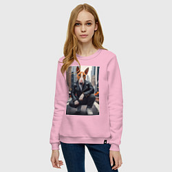 Свитшот хлопковый женский Булли на улице Нью-Йорка - нейросеть, цвет: светло-розовый — фото 2