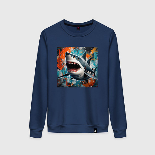 Женский свитшот Зубастая акула / Тёмно-синий – фото 1