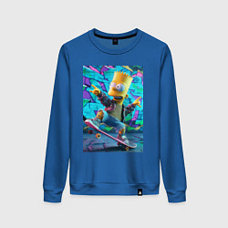Свитшот хлопковый женский Скейтбордист Барт Симпсон на фоне граффити, цвет: синий