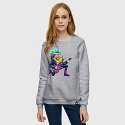 Свитшот хлопковый женский Губка Боб - рок гитарист - нейросеть, цвет: меланж — фото 2