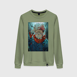 Свитшот хлопковый женский Крутой Суккуна, цвет: авокадо