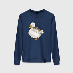 Свитшот хлопковый женский Утка с другом котёнком, цвет: тёмно-синий