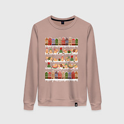 Свитшот хлопковый женский Капибара зимой на Новый год, цвет: пыльно-розовый