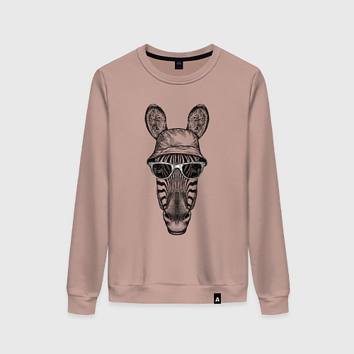 Женский свитшот Зебра в очках и панаме / Пыльно-розовый – фото 1