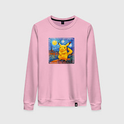 Свитшот хлопковый женский Пикачу звёздной ночью Ван Гога, цвет: светло-розовый