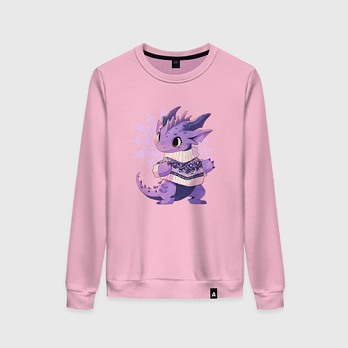 Женский свитшот Фиолетовый дракон в свитере / Светло-розовый – фото 1