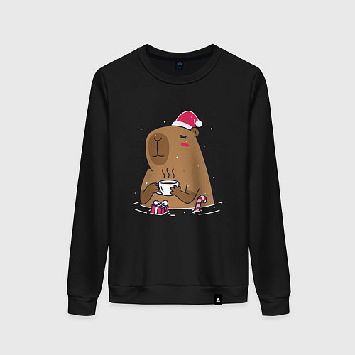 Женский свитшот Новогодний капибара / Черный – фото 1