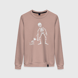 Свитшот хлопковый женский Котик и скелет, цвет: пыльно-розовый