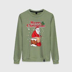 Свитшот хлопковый женский Санта на крыше, цвет: авокадо