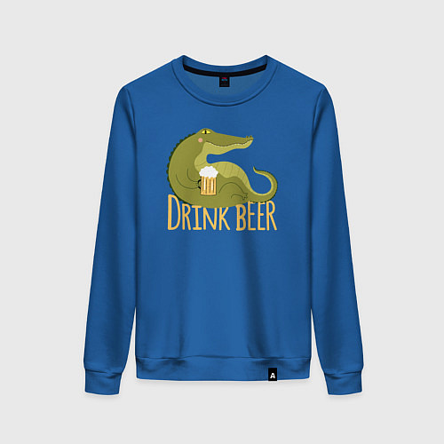 Женский свитшот Крокодил пьёт пиво / Синий – фото 1