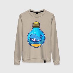 Свитшот хлопковый женский Синий кит в лампочке, цвет: миндальный