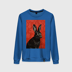 Свитшот хлопковый женский Черный кролик на красном фоне, цвет: синий