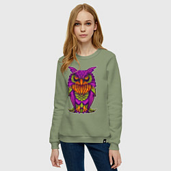 Свитшот хлопковый женский Purple owl, цвет: авокадо — фото 2
