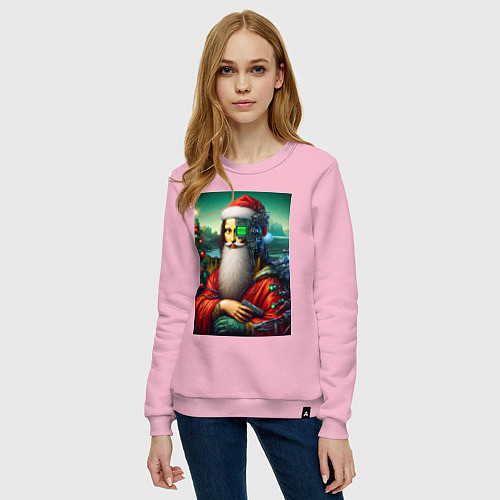 Женский свитшот Mona Lisa in Santa costume - cyberpunk / Светло-розовый – фото 3
