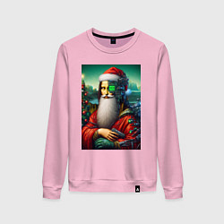 Свитшот хлопковый женский Mona Lisa in Santa costume - cyberpunk, цвет: светло-розовый