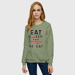 Свитшот хлопковый женский Надпись: eat sleep GTA6 repeat, цвет: авокадо — фото 2