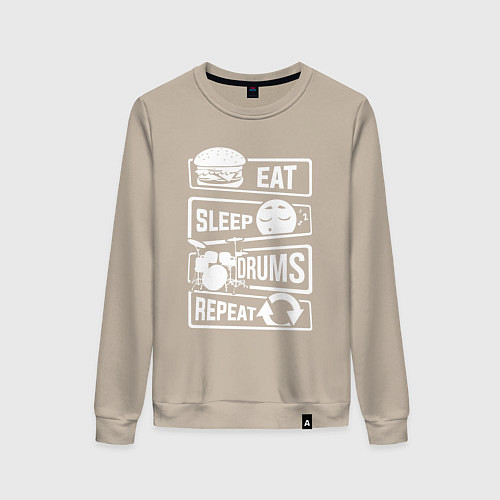 Женский свитшот Еда сон барабаны / Миндальный – фото 1