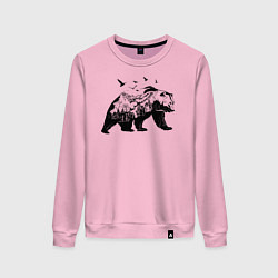Свитшот хлопковый женский Силуэт тайги в медведе, цвет: светло-розовый