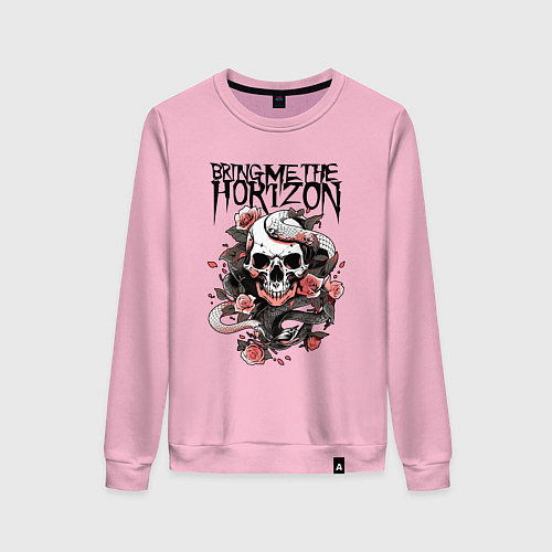 Женский свитшот Bring Me the Horizon - A skull with roses / Светло-розовый – фото 1