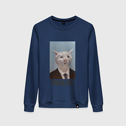 Свитшот хлопковый женский Приемлемо - кот мем в живописи, цвет: тёмно-синий