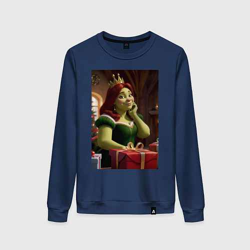 Женский свитшот Шрек: Фиона с подарками / Тёмно-синий – фото 1