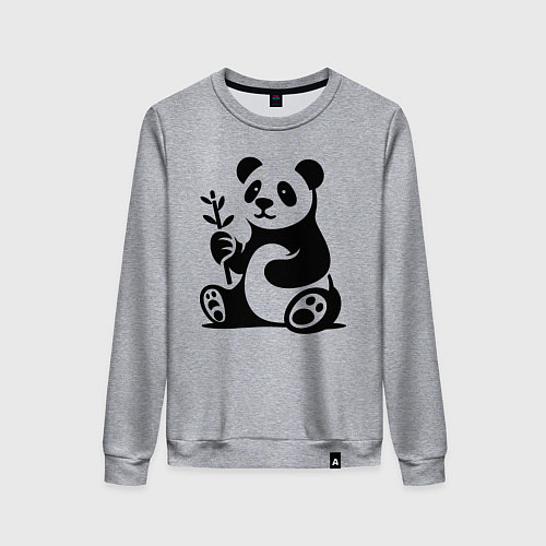 Женский свитшот Сидящая панда с бамбуком в лапе / Меланж – фото 1