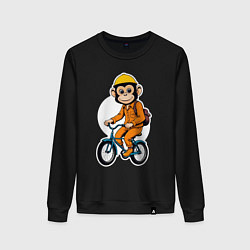 Свитшот хлопковый женский Обезьяна на велосипеде, цвет: черный